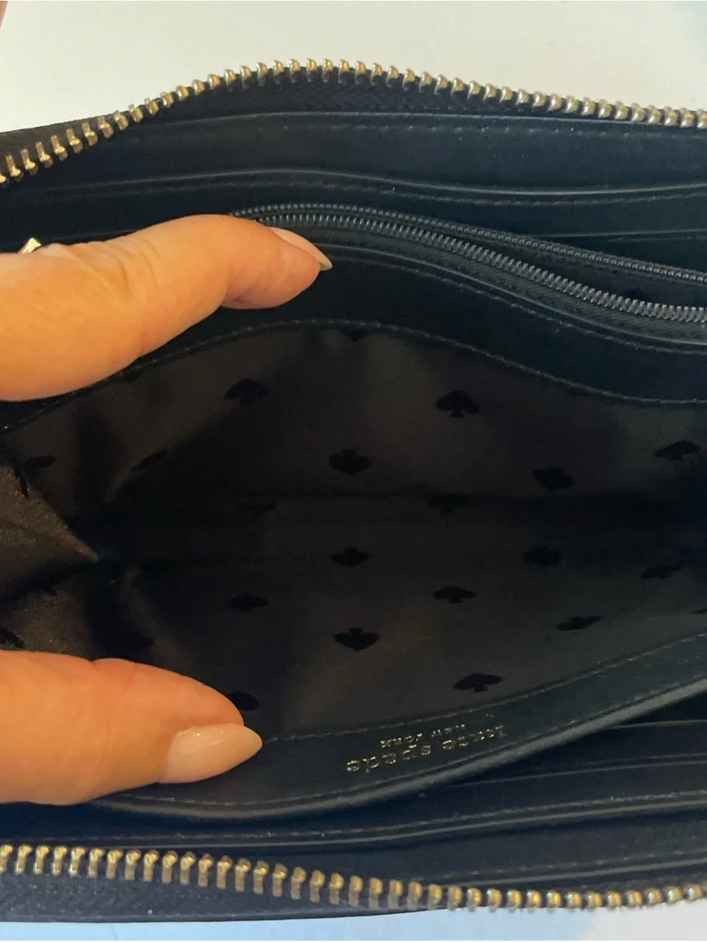 kate spade Black Pebbled Leather Zip Card & Key Holder with Gold Logo